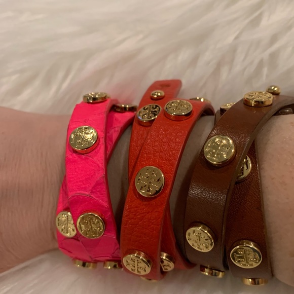 Authentic Tory Burch leather studded wrap bracelets (bundle of 9). - Picture 2 of 4